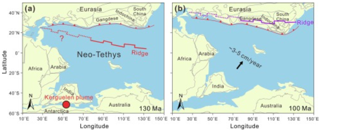 Subduction of the Neo-Tethys ridge beneath the Eurasian continent during the Cretaceous