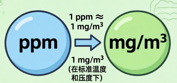 On-line calculation of compounds: conversion between ppm and mg/m^3