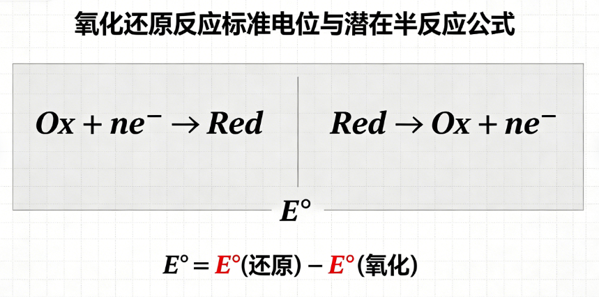 Redox reaction standard potential and potential semi-reaction online calculator