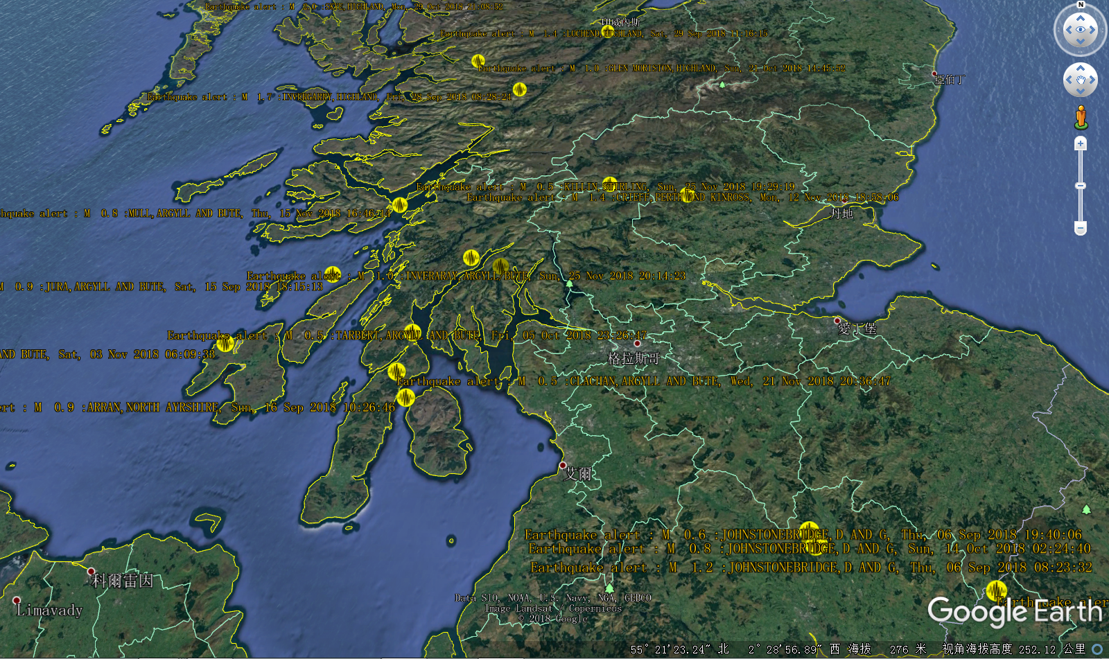 KML-feed earthquake data