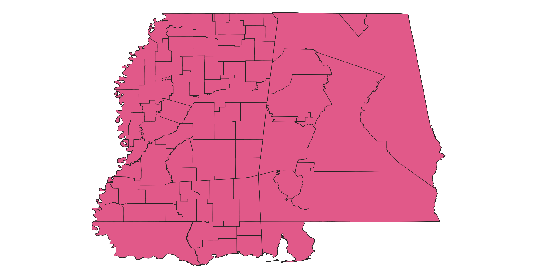 Historical County Boundary Map Dataset of Mississippi State
