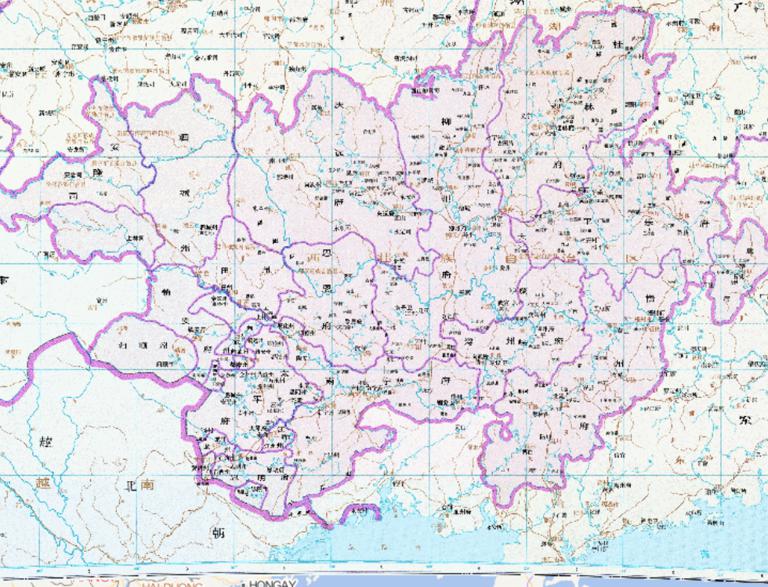 The Historical Map of Guangxi during the Ming Dynasty in China