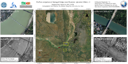 Pre/Post comparison of damaged bridges near Myanmar epicenter (30km)